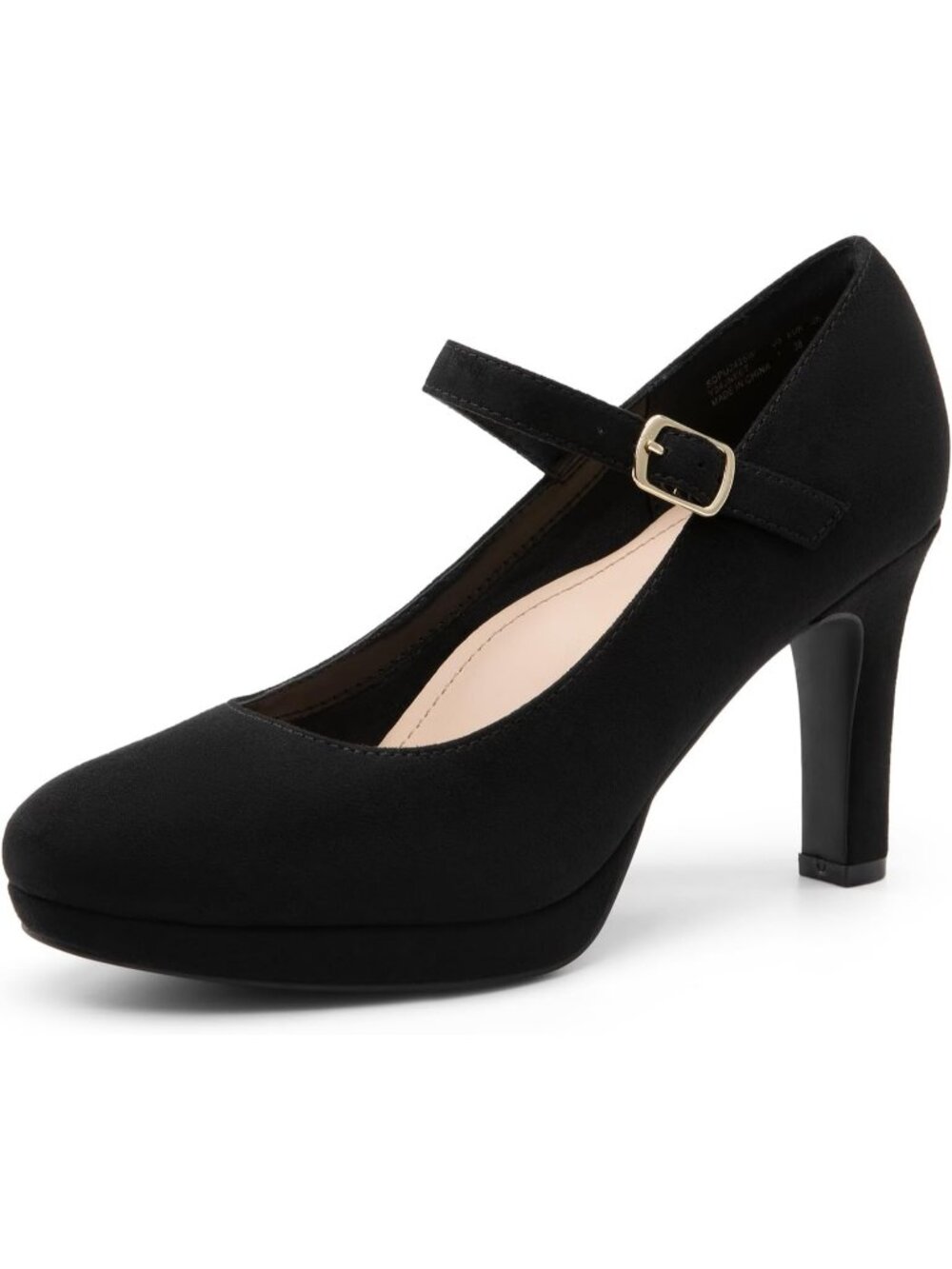 Women's Black Faux Suede Dressy High Heels Mary Jane Closed Round Toe Pumps